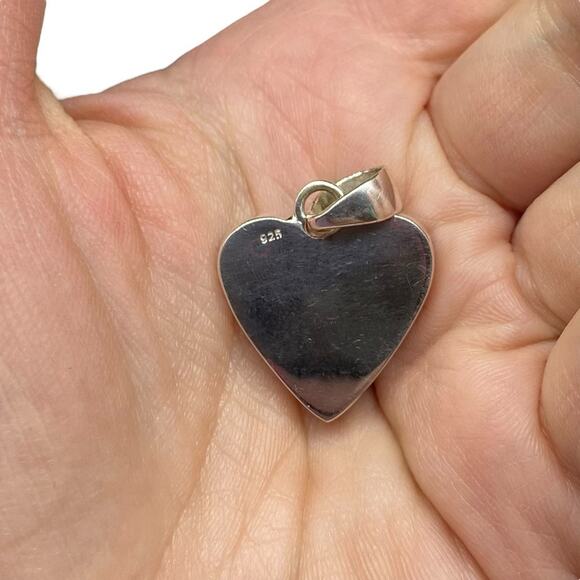 Spiny Oyster Kingman Turquoise Heart Shaped Necklace Pendant 925 Sterling Silver - Picture 6 of 6